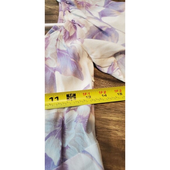 Forever 21 Women's Medium Off-White Purple Floral Dress Tie Front - Picture 10 of 10